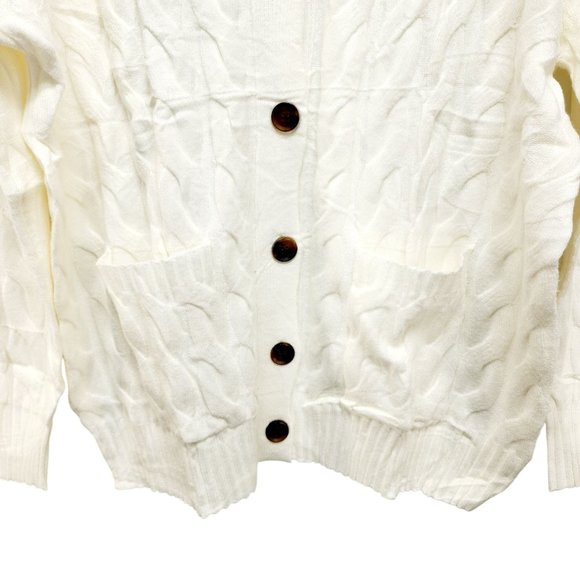 Cable Knit Button-Up Cardigan Sweater Pockets Womens Size 16W Neyook Soft White - Picture 13 of 13